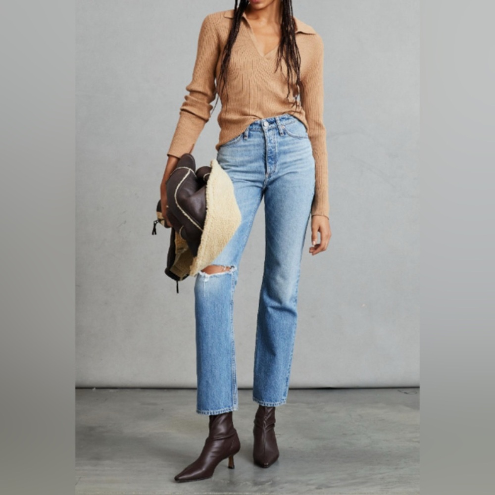 Rag & Bone Alex High-Rise Straight- delavan w holes - Picture 2 of 4